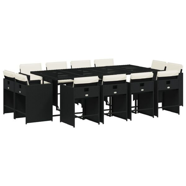 vidaXL 13 r&eacute;szes fekete polyrattan kerti &uuml;lőgarnit&uacute;ra p&aacute;rn&aacute;kkal