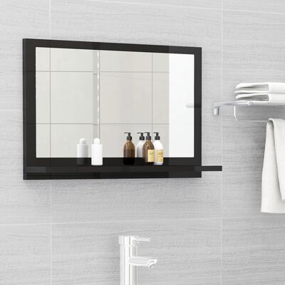 vidaXL magasfényű fekete forgácslap fürdőszobai tükör 60 x 10,5 x 37 cm