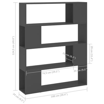 vidaXL szürke forgácslap térelválasztó könyvszekrény 100 x 24 x 124 cm