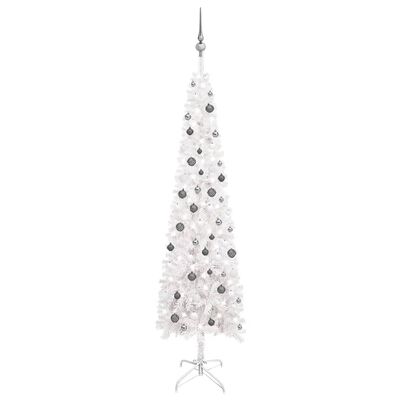 vidaXL fehér megvilágított vékony műkarácsonyfa gömb szettel 240 cm