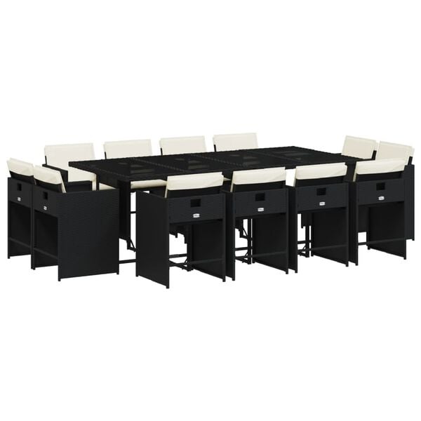 vidaXL 13 r&eacute;szes fekete polyrattan kerti &uuml;lőgarnit&uacute;ra p&aacute;rn&aacute;kkal