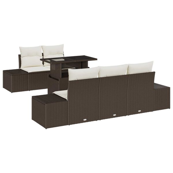 vidaXL Kanap&eacute; Szett p&aacute;rn&aacute;val 6 pcs Barna &eacute;s Kr&eacute;m polirattan