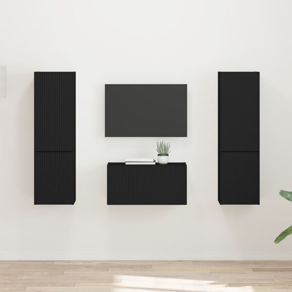 vidaXL TV szekr&eacute;ny garnit&uacute;ra 5 pcs Fekete Faanyag