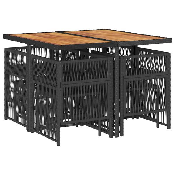 vidaXL 9 r&eacute;szes fekete polyrattan kerti &eacute;tkezőgarnit&uacute;ra p&aacute;rn&aacute;kkal