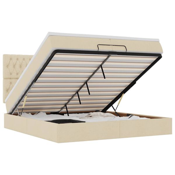 vidaXL oszmán ágykeret matracokkal krém 200x200cm szövet