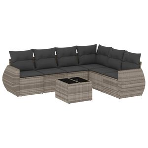 vidaXL 7 r&eacute;szes vil&aacute;gossz&uuml;rke polyrattan kerti &uuml;lőgarnit&uacute;ra p&aacute;rn&aacute;kkal