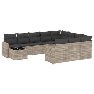 vidaXL 11 r&eacute;szes vil&aacute;gossz&uuml;rke polyrattan kerti &uuml;lőgarnit&uacute;ra p&aacute;rn&aacute;kkal