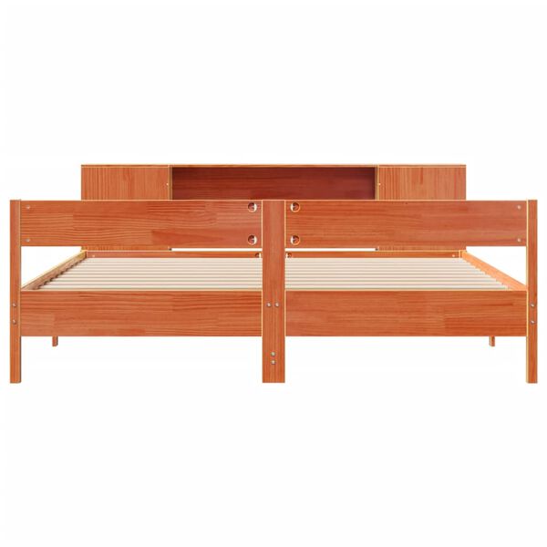 vidaXL barna t&ouml;m&ouml;r fenyőfa k&ouml;nyvespolcos &aacute;gy matrac n&eacute;lk&uuml;l 180 x 200cm