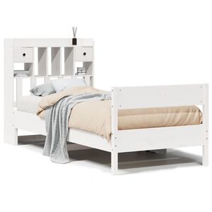 vidaXL feh&eacute;r t&ouml;m&ouml;r fenyőfa k&ouml;nyvespolcos &aacute;gy matrac n&eacute;lk&uuml;l 90 x 190 cm