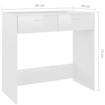 vidaXL magasfényű fehér forgácslap íróasztal 80 x 40 x 75 cm