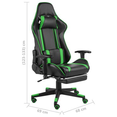 vidaXL zöld PVC forgó gamer szék lábtartóval