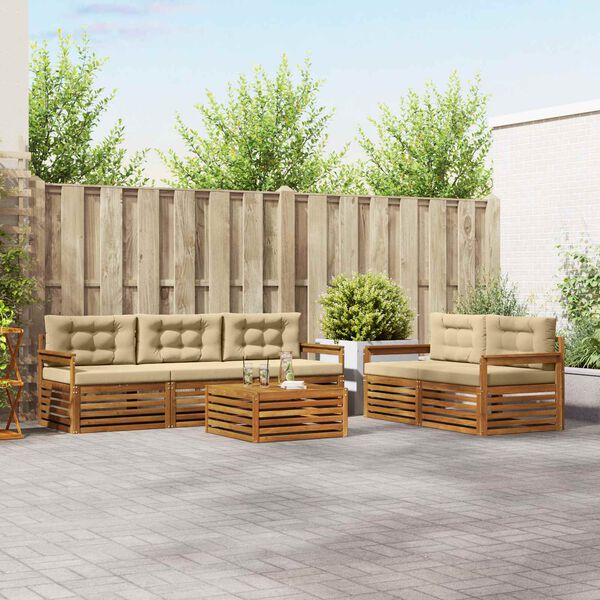 vidaXL K&uuml;lt&eacute;ri kanap&eacute; szett p&aacute;rn&aacute;val 6 pcs Term&eacute;szetes &eacute;s b&eacute;zs