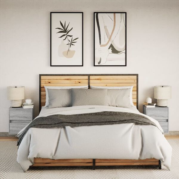 vidaXL 2 db szürke sonoma színű fali éjjeliszekrény LED-világítással