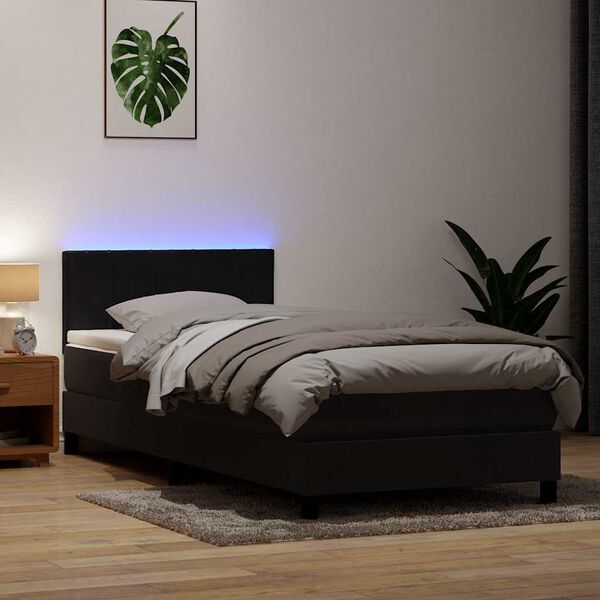 vidaXL fekete b&aacute;rsony rug&oacute;s &eacute;s LED-es &aacute;gy matraccal 100x220 cm