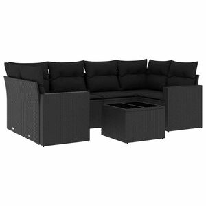 vidaXL 7 r&eacute;szes fekete polyrattan kerti &uuml;lőgarnit&uacute;ra p&aacute;rn&aacute;val