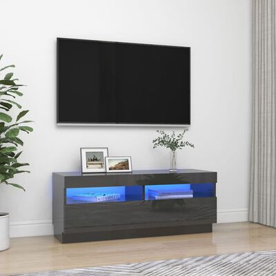 vidaXL magasfényű szürke TV-szekrény LED-lámpákkal 100 x 35 x 40 cm