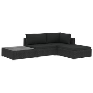 vidaXL 4-r&eacute;szes fekete polyrattan kerti b&uacute;torszett p&aacute;rn&aacute;kkal