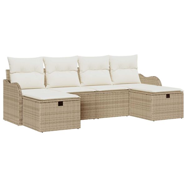 vidaXL Kanapé Szett párnával tárolóval 6 pcs Beige és krém polirattan
