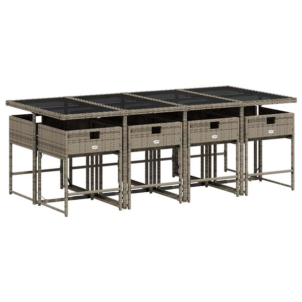 vidaXL 9 r&eacute;szes sz&uuml;rke polyrattan kerti &eacute;tkezőgarnit&uacute;ra p&aacute;rn&aacute;val