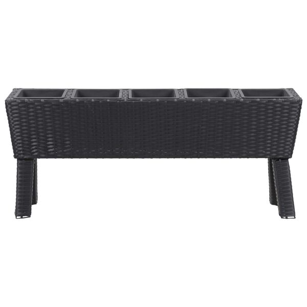 vidaXL fekete polyrattan kerti magaságyás 5 kaspóval 118 x 25 x 50 cm