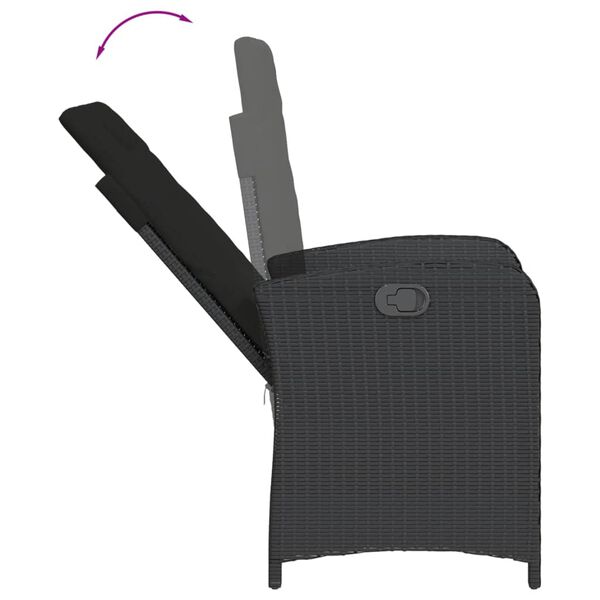 vidaXL 5 r&eacute;szes fekete polyrattan kerti &eacute;tkezőgarnit&uacute;ra p&aacute;rn&aacute;kkal