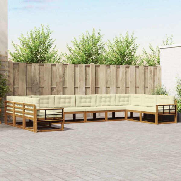 vidaXL K&uuml;lt&eacute;ri kanap&eacute; szett p&aacute;rn&aacute;val 10 pcs Term&eacute;szetes &eacute;s kr&eacute;msz&iacute;nű