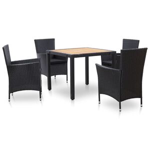 vidaXL 5 r&eacute;szes fekete polyrattan k&uuml;lt&eacute;ri &eacute;tkezőszett p&aacute;rn&aacute;kkal