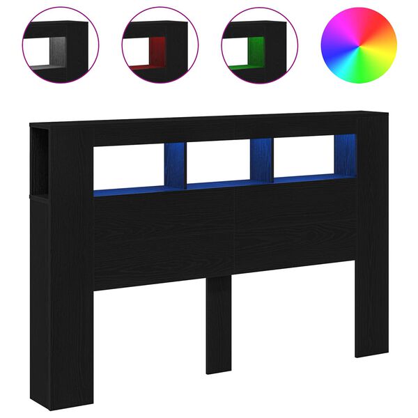 vidaXL LED ágytámla Musta tammi 160 x 18,5 x 103,5 cm Faanyag