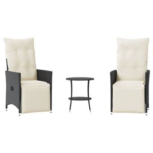 vidaXL 3 r&eacute;szes fekete polyrattan bisztr&oacute;garnit&uacute;ra p&aacute;rn&aacute;val