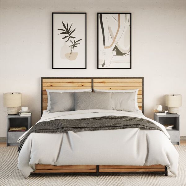 vidaXL 2 db betonsz&uuml;rke szerelt fa &eacute;jjeliszekr&eacute;ny LED-f&eacute;nyekkel