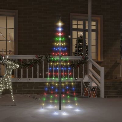 vidaXL karácsonyfa zászlórúdon 108 színes LED-del 180 cm