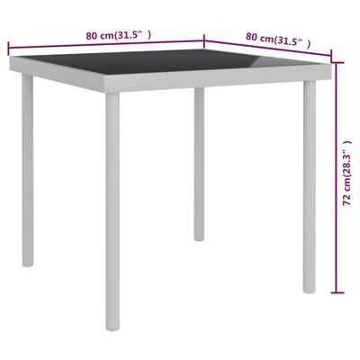 vidaXL világosszürke üveg és acél kültéri étkezőasztal 80 x 80 x 72 cm