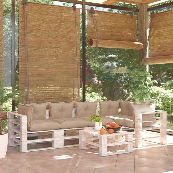 vidaXL 6 r&eacute;szes fenyőfa kerti raklap-b&uacute;torgarnit&uacute;ra p&aacute;rn&aacute;kkal