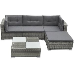 vidaXL 5 r&eacute;szes sz&uuml;rke polyrattan kerti &uuml;lőgarnit&uacute;ra p&aacute;rn&aacute;kkal