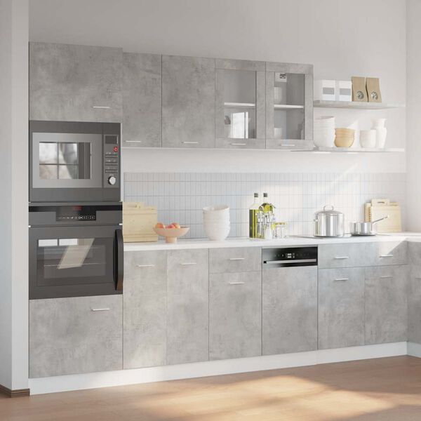 vidaXL Lyon 7 r&eacute;szes betonsz&uuml;rke szerelt fa konyhaszekr&eacute;ny szett