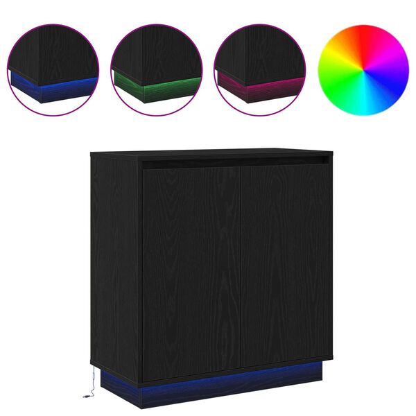 vidaXL Kom&oacute;d LED -es l&aacute;mp&aacute;kkal Fekete t&ouml;lgy 71 x 34.5 x 75 cm Faanyag