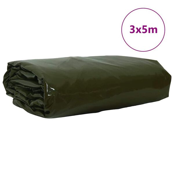 vidaXL Ponyva 650g / m&sup2; Olajz&ouml;ld 3 x 5 m V&aacute;szon PVC bevonattal