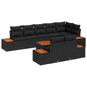 vidaXL Kerti Kanap&eacute; Szett p&aacute;rn&aacute;val t&aacute;rol&oacute;val 8 pcs Fekete Polyrattan