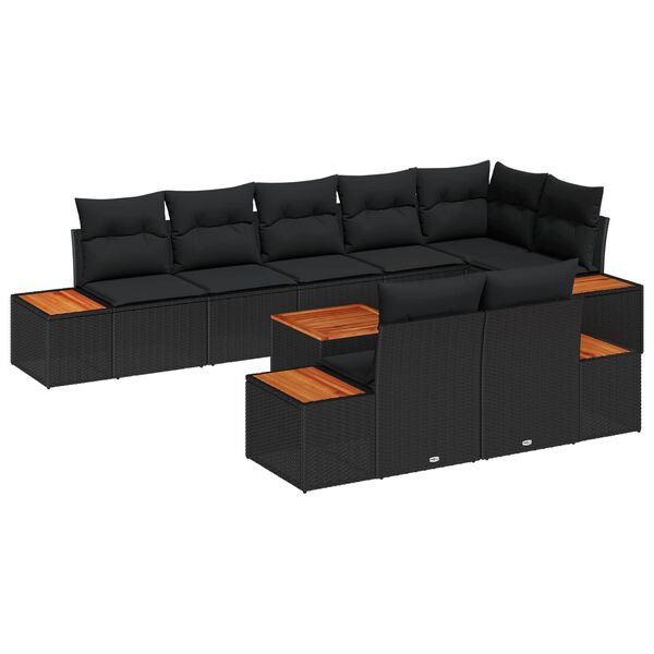 vidaXL Kerti Kanap&eacute; Szett p&aacute;rn&aacute;val t&aacute;rol&oacute;val 8 pcs Fekete Polyrattan