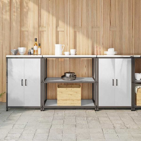 vidaXL Konyhai T&aacute;rol&oacute; K&eacute;szlet polcokkal 3 pcs Ez&uuml;st Rozsdamentes ac&eacute;l