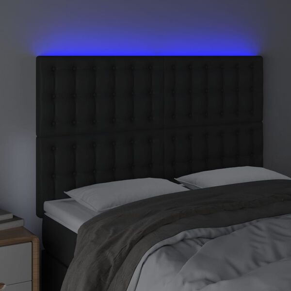 vidaXL fekete műbőr LED-es fejt&aacute;mla 144x5x118/128 cm