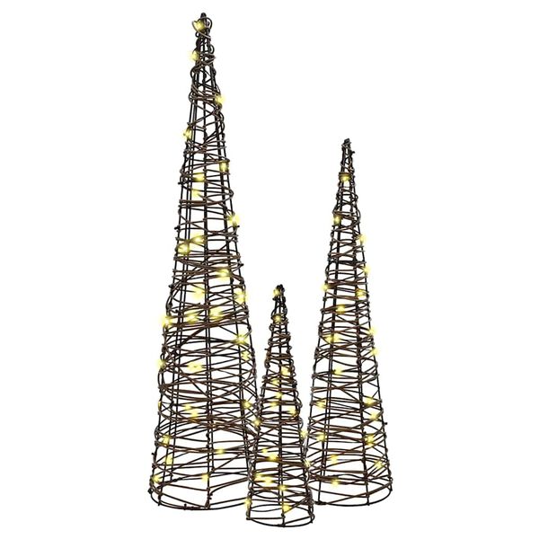 vidaXL Karácsonyfa 90 LED-del 3 pcs Meleg fehér 20 x 20 x 80 cm Rattan