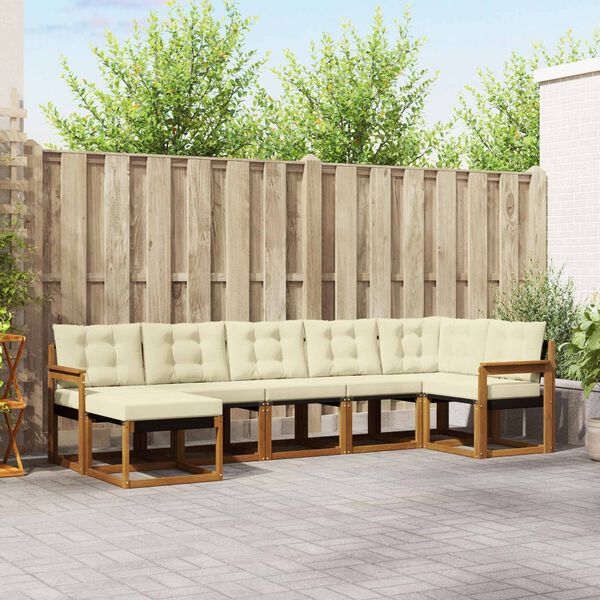 vidaXL K&uuml;lt&eacute;ri kanap&eacute; szett p&aacute;rn&aacute;val 7 pcs Term&eacute;szetes &eacute;s kr&eacute;msz&iacute;nű