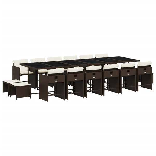 vidaXL 17 r&eacute;szes barna polyrattan kerti &eacute;tkezőgarnit&uacute;ra p&aacute;rn&aacute;kkal