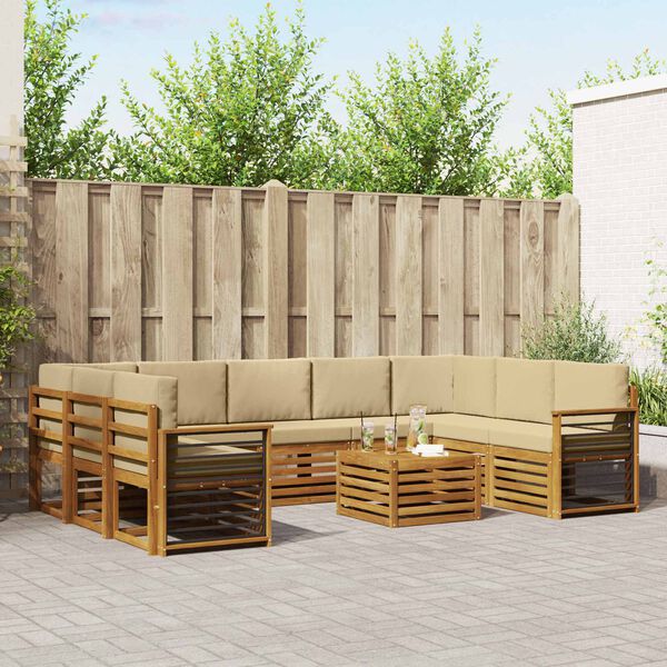 vidaXL &Uuml;lőgarnit&uacute;r&aacute;k p&aacute;rn&aacute;val 10 pcs Term&eacute;szetes &eacute;s b&eacute;zs T&ouml;m&ouml;r Ak&aacute;cfa