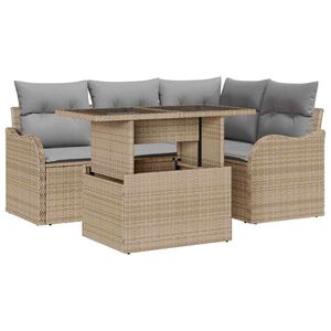 vidaXL Kerti Kanap&eacute; Szett 5 db B&eacute;zs Poly Rattan