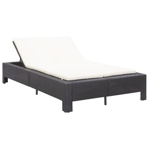 vidaXL fekete polyrattan k&eacute;tszem&eacute;lyes napoz&oacute;&aacute;gy p&aacute;rn&aacute;val