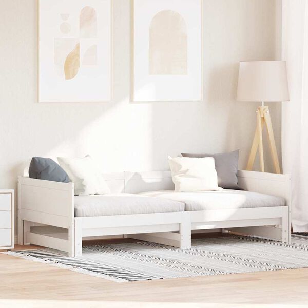 vidaXL Kih&uacute;zhat&oacute; nappali &aacute;gy Feh&eacute;r 203,5 x 184 x 56,5 cm T&ouml;m&ouml;r fenyőfa