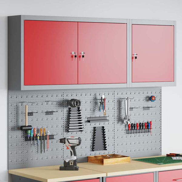 vidaXL Szersz&aacute;mszekr&eacute;ny &eacute;s pegboard szett polcokkal z&aacute;rral 5 pcs Piros
