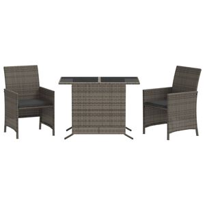vidaXL 3 r&eacute;szes sz&uuml;rke polyrattan bisztr&oacute;garnit&uacute;ra p&aacute;rn&aacute;kkal